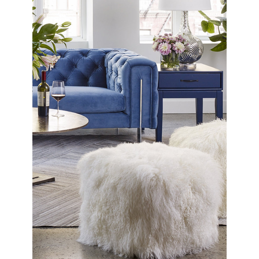 Lamb Fur Pouf, White