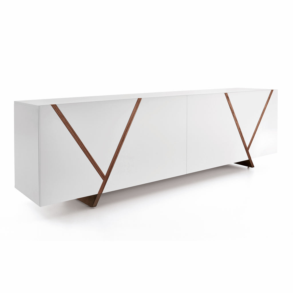 Ypis Sideboard Featuring Geometric Marquetry Shapings on the Doors in Walnut