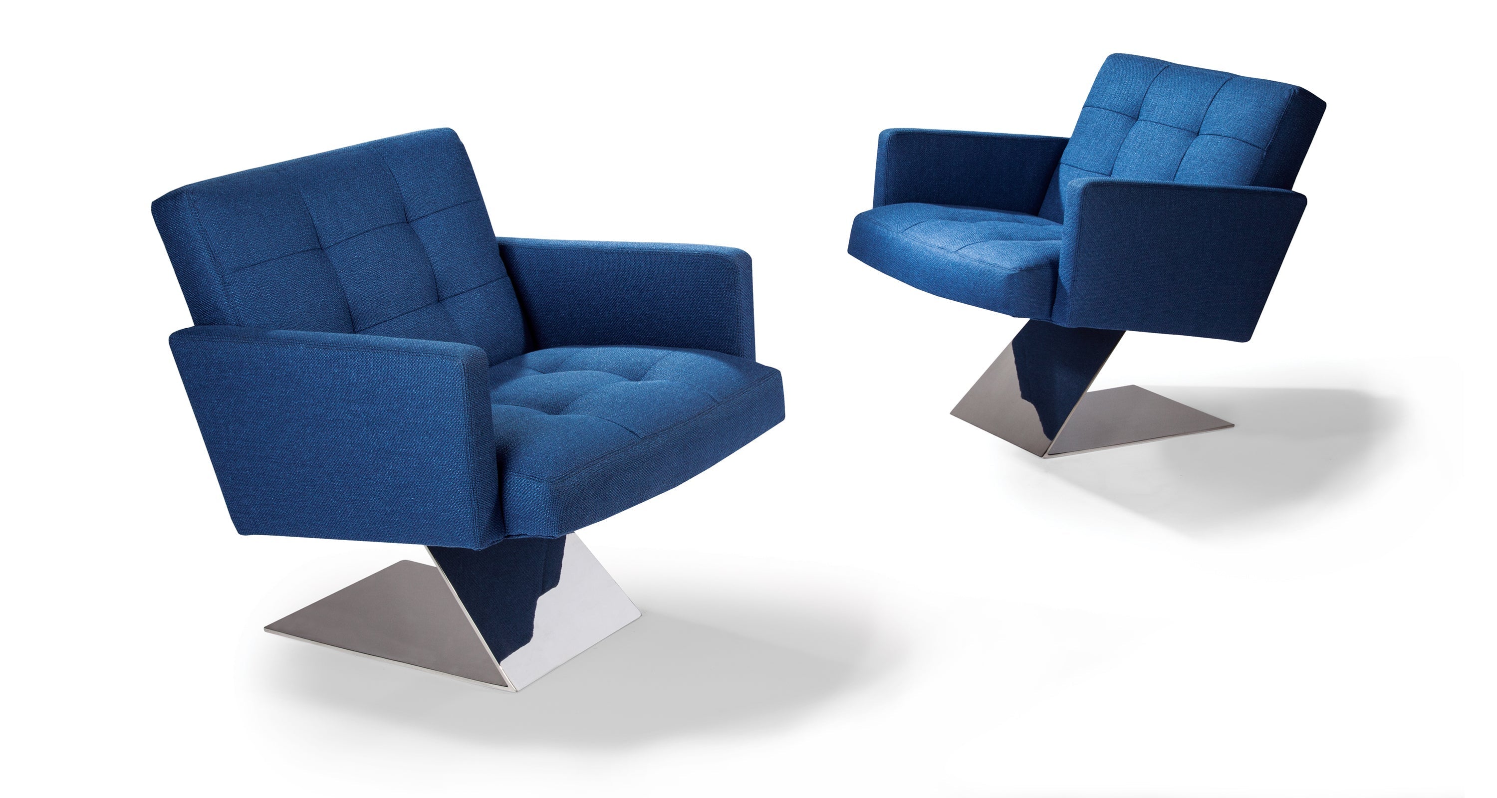 Z Arm Chair With Tufting In Blue Crypton Performance Fabric With Polished Stainless Steel Base
