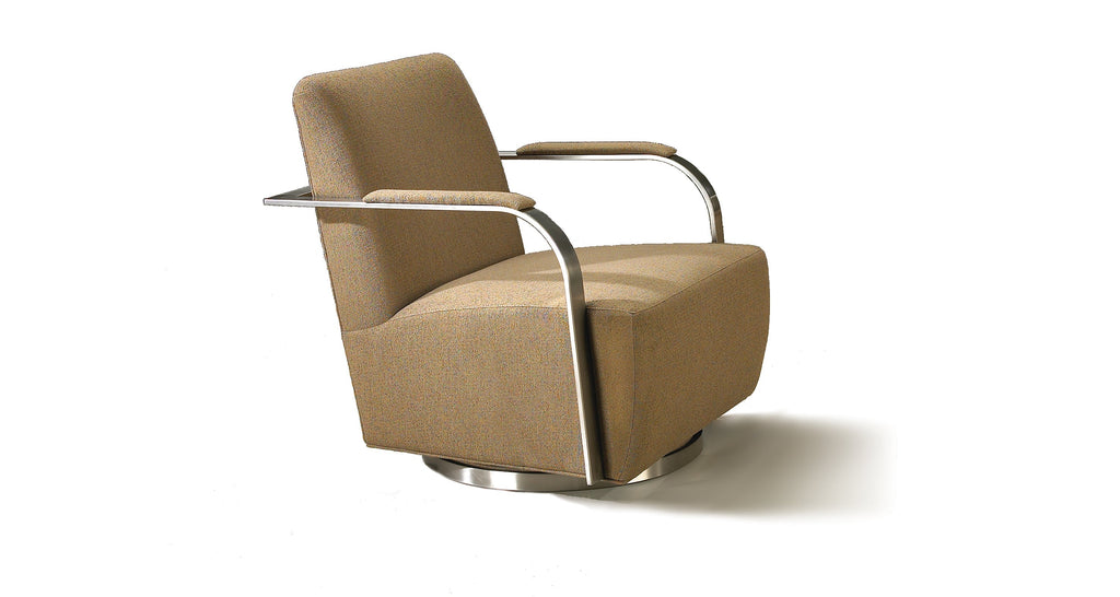 Zac Swivel Chair In Taupe Fabric With Brushed Stainless Steel Frame