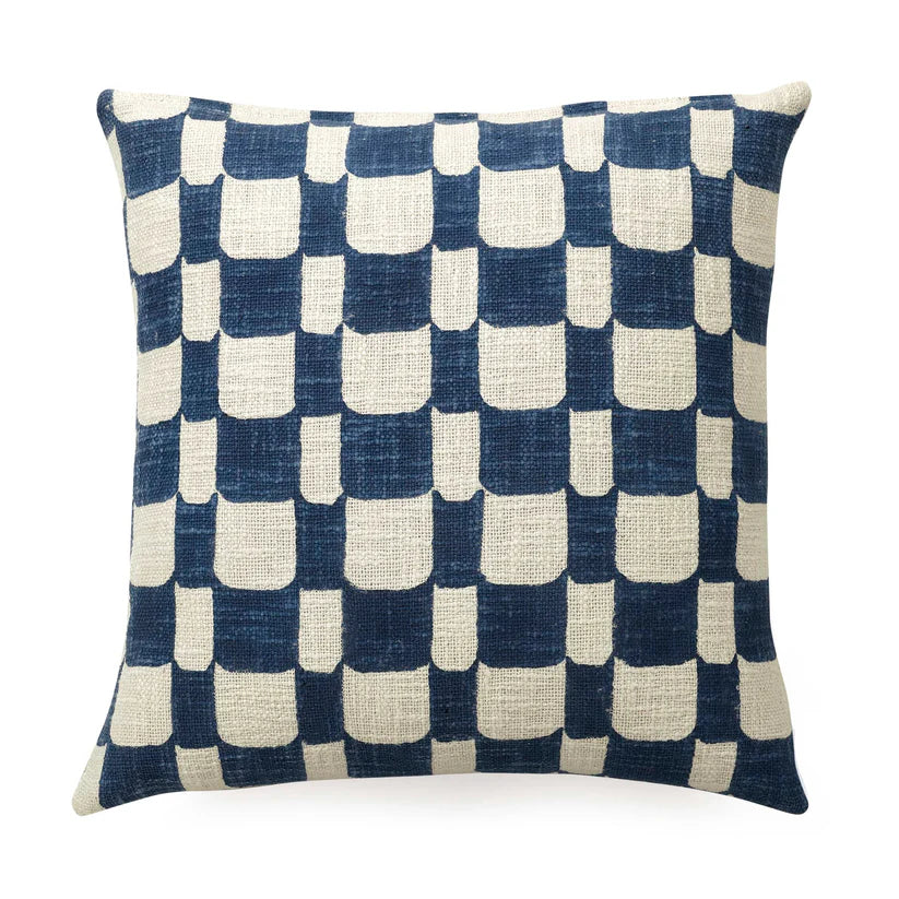 Checkered Block Printed Pillow Indigo