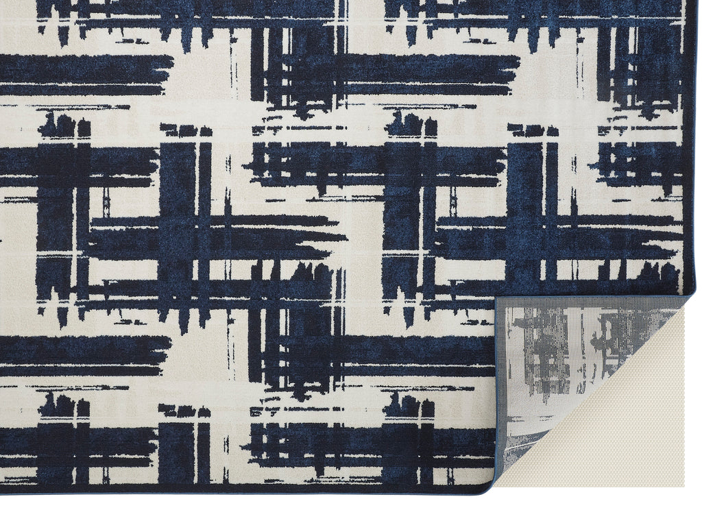 Remmy Transitional Abstract Ivory Blue Area Rug (6'7" x 9'6" / Pattern 2)