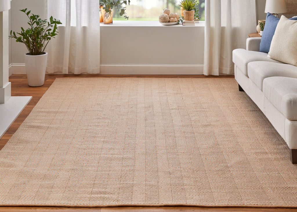 Coastal Layers Transitional Chevron Tan Ivory Area Rug (9' x 12')