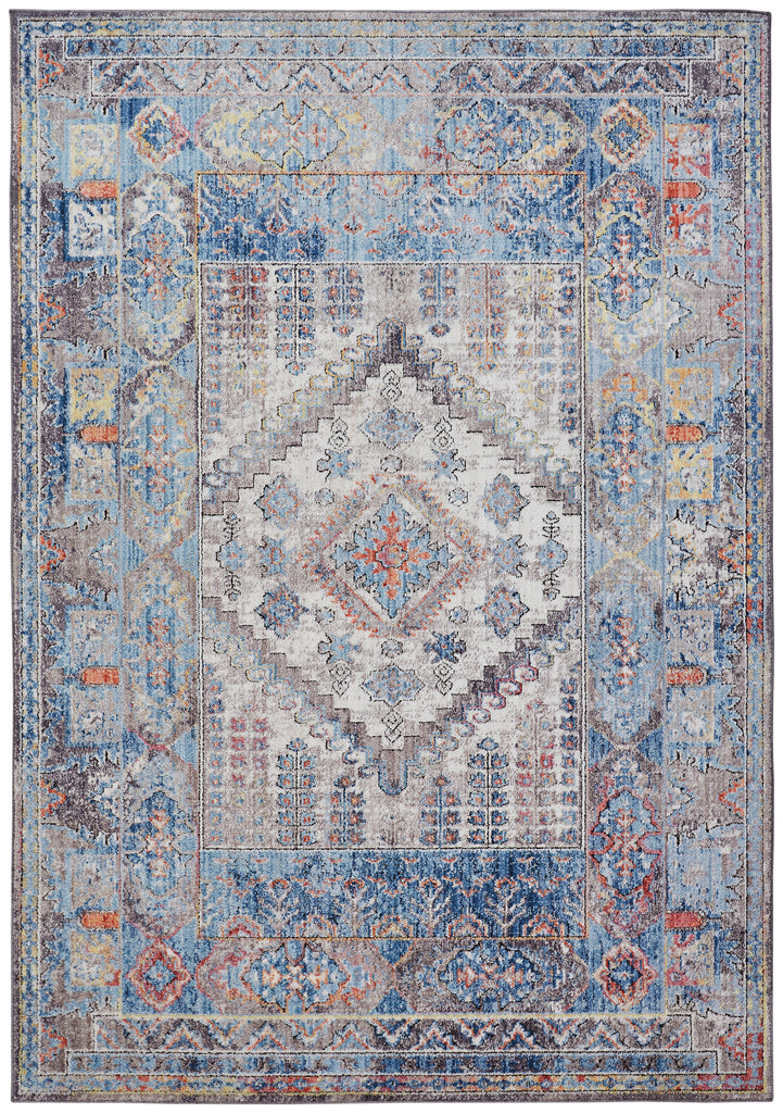 Armant Traditional Medallion Blue Gray Ivory Area Rug (8' x 10')