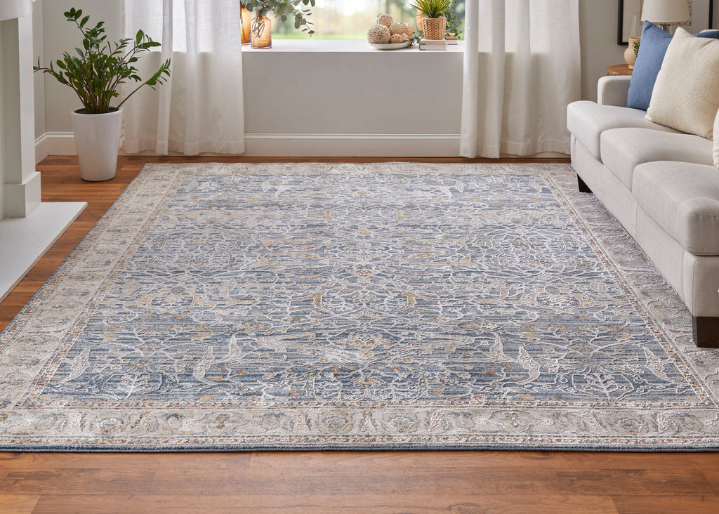 Pasha Transitional Ikat Blue Taupe Ivory Area Rug (2' x 3')