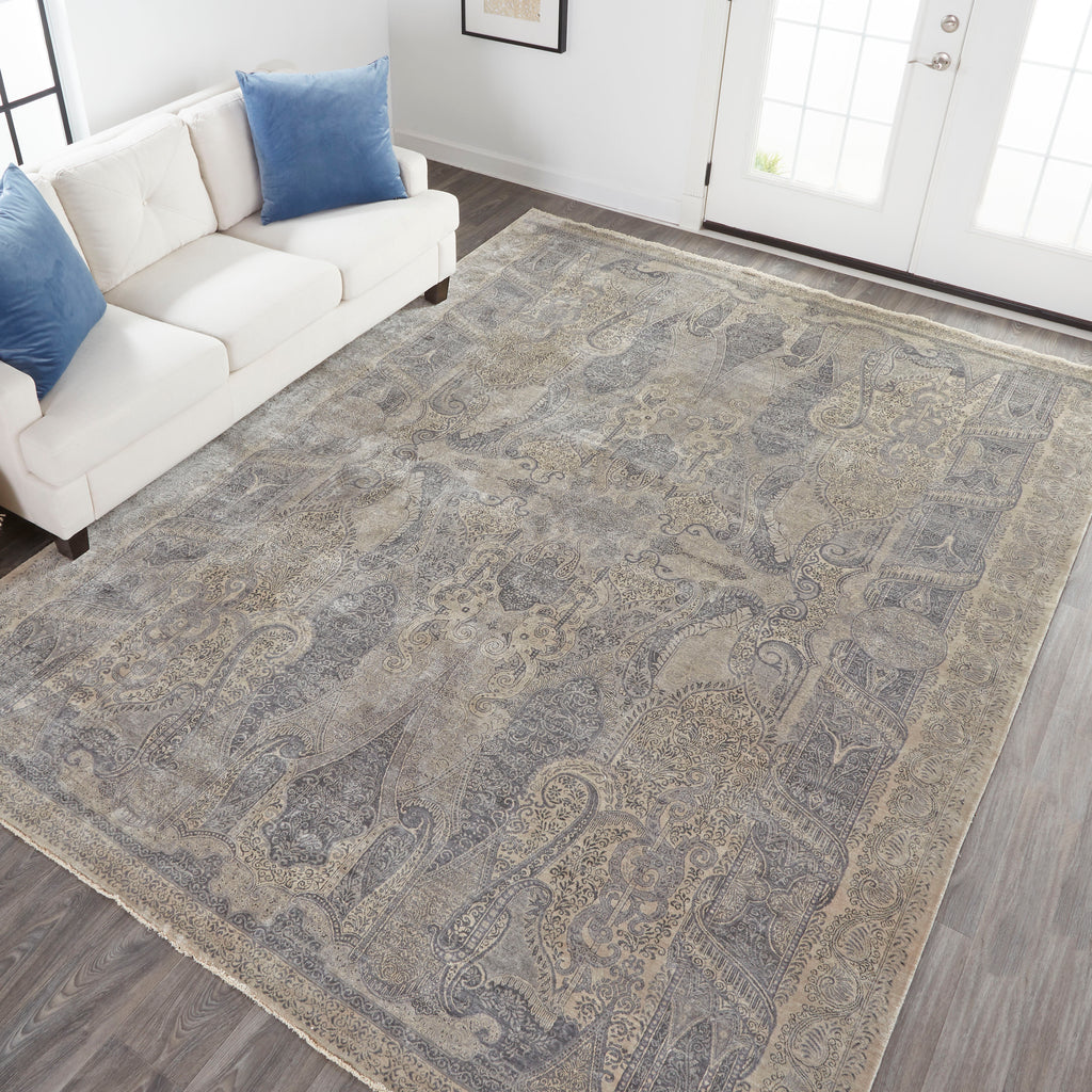 Ouray Traditional Damask Taupe Gray Area Rug (8'6" x 11'6")