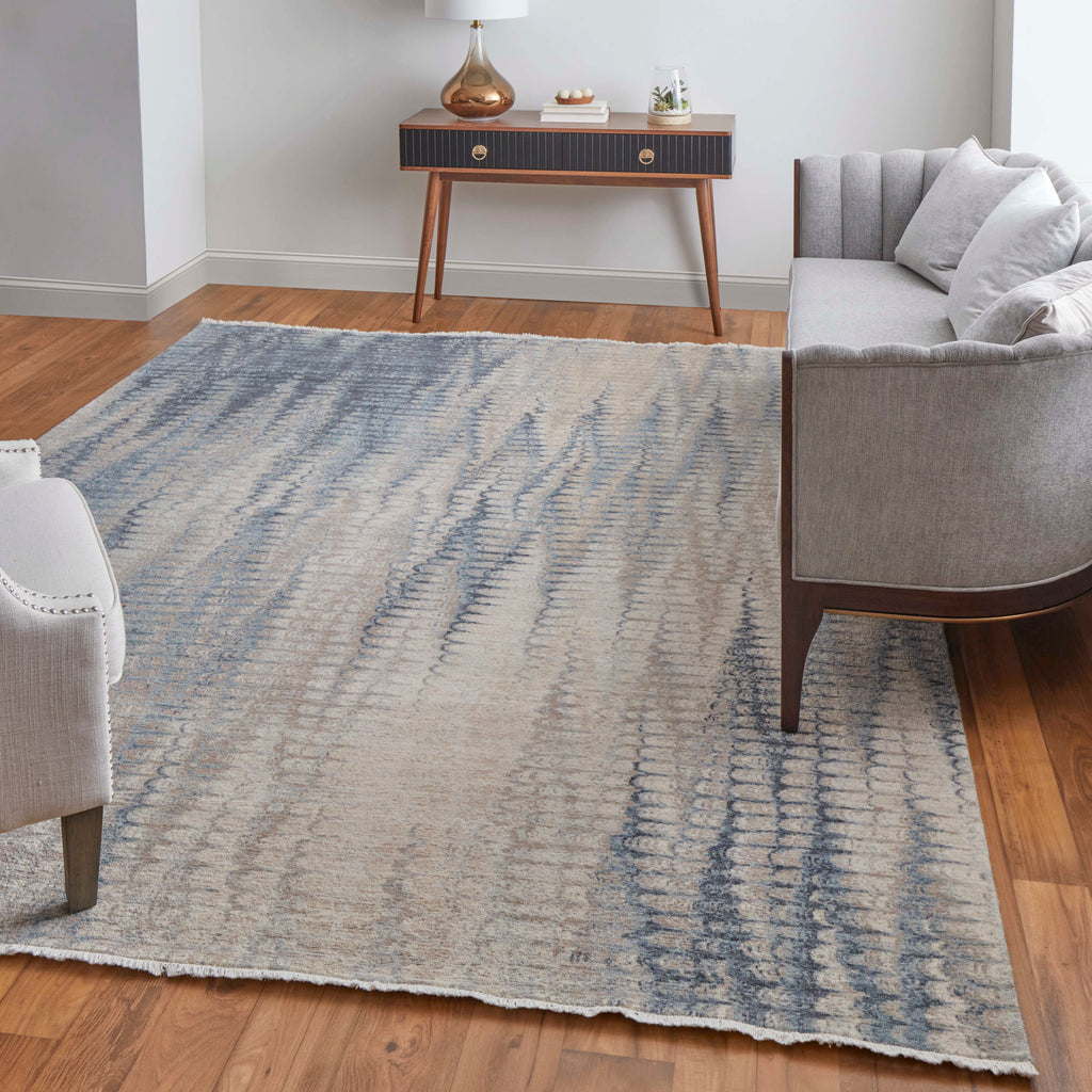 Riplee Modern Abstract Blue Gray Taupe Area Rug (2' x 3')