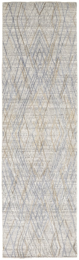 Elias Modern Abstract Gray Blue Area Rug (2'9" x 8' / Pattern 1)