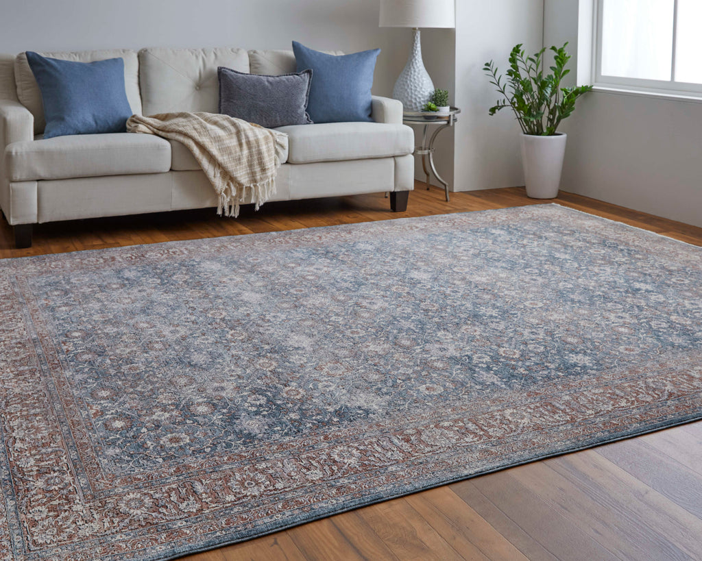 Marquette Transitional Oriental Blue Red Area Rug (7'10" x 9'10")