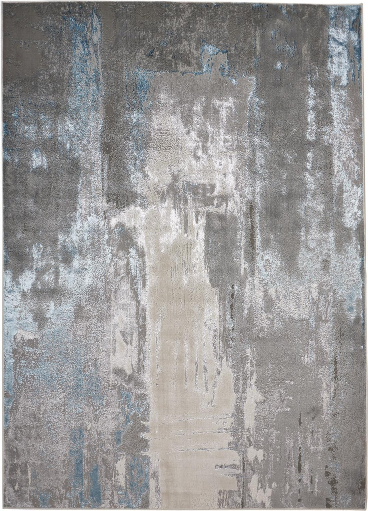 Azure Modern Abstract Gray Ivory Blue Area Rug (9'2" x 12' / Pattern 1)