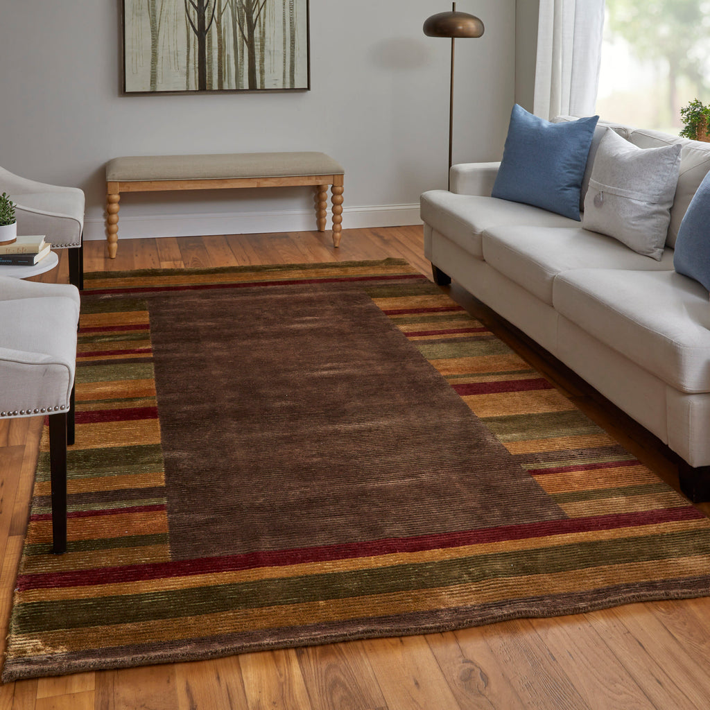 Keystone Modern Stripes Brown Green Red Area Rug (4' x 6')