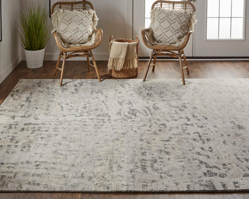 Wyman Transitional Abstract Ivory Gray Area Rug (7'9" x 9'9")