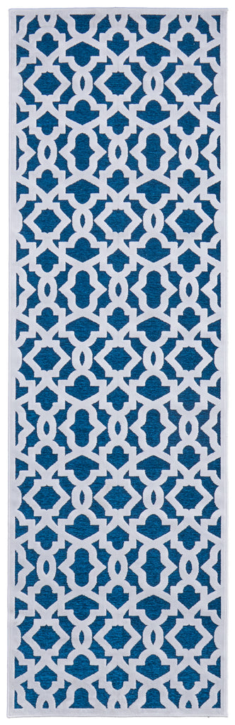 Saphir Mira Modern Geometric Blue Green White Area Rug (2'6" x 8' / Pattern 2)