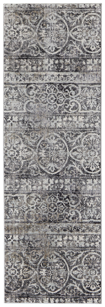 Kano Transitional Distressed Gray Ivory Taupe Area Rug (2'7" x 8')