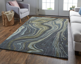 Amira Transitional Abstract Blue Ivory Green Area Rug (8' x 10')