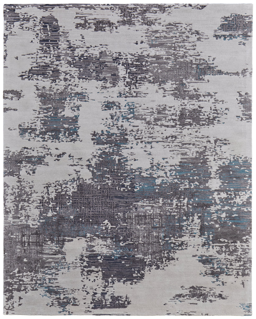 Zarah Modern Abstract Ivory Gray Blue Area Rug (2' x 3')