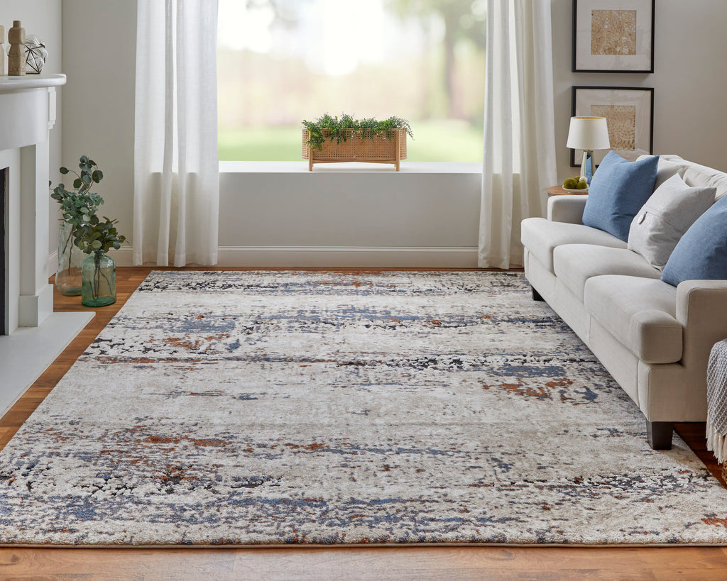 Gilmore Modern Abstract Ivory Blue Gray Area Rug (2' x 3')