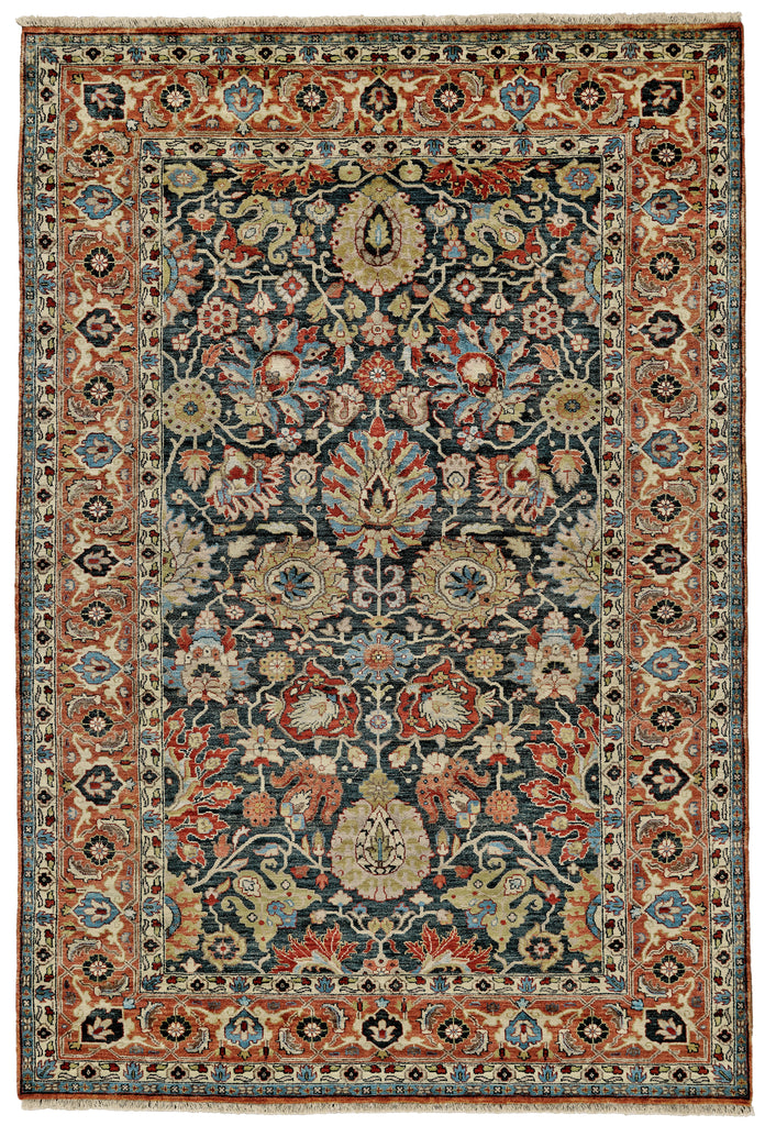 Anoosha Traditional Persian Black Red Orange Area Rug (5'6" x 8'6")