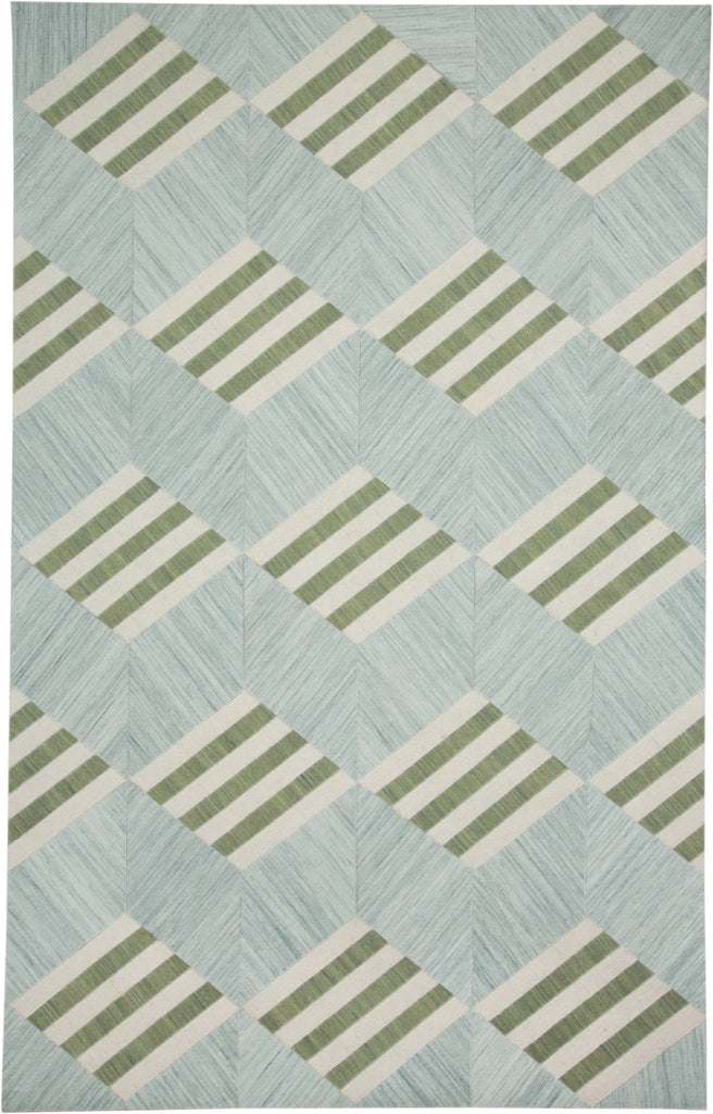 Bermuda II Transitional Geometric Green Blue Ivory Area Rug (1'8" x 2'10")