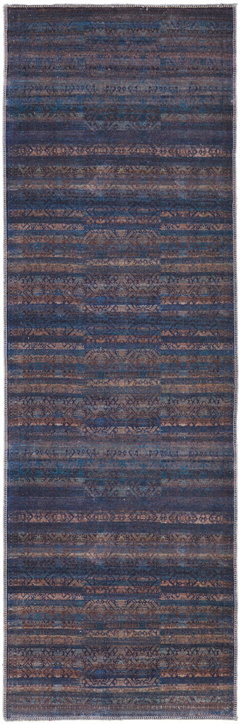 Voss Transitional Geometric Blue Purple Brown Area Rug (2'7" x 8')