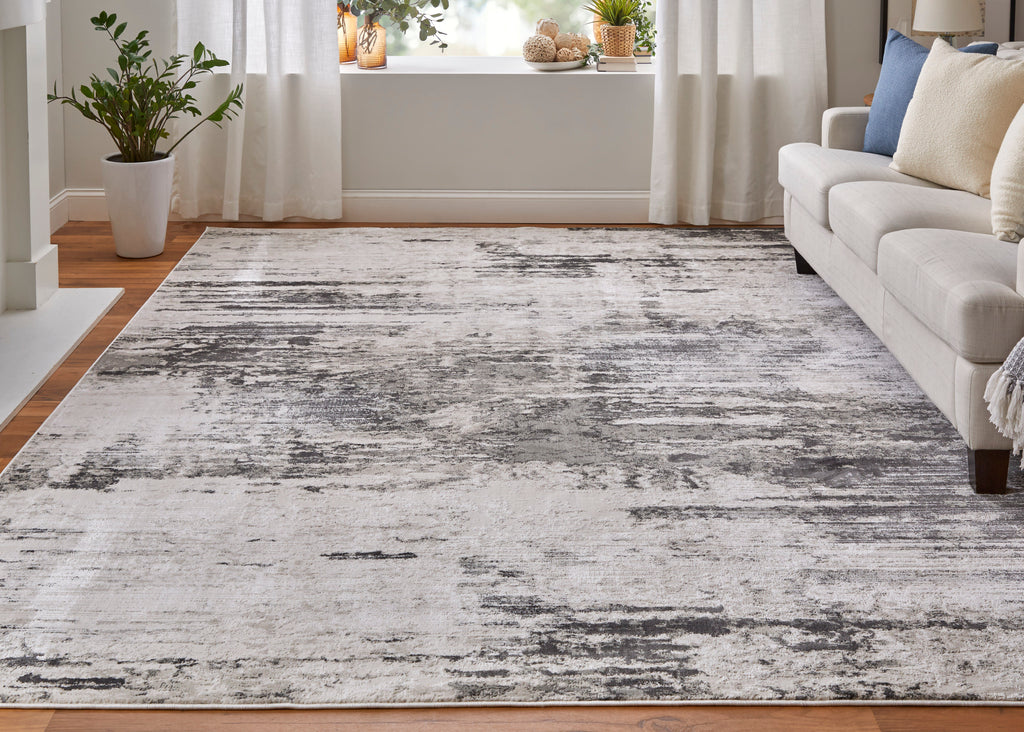 Prasad Modern Abstract Ivory Gray Taupe Area Rug (10' x 13'2")