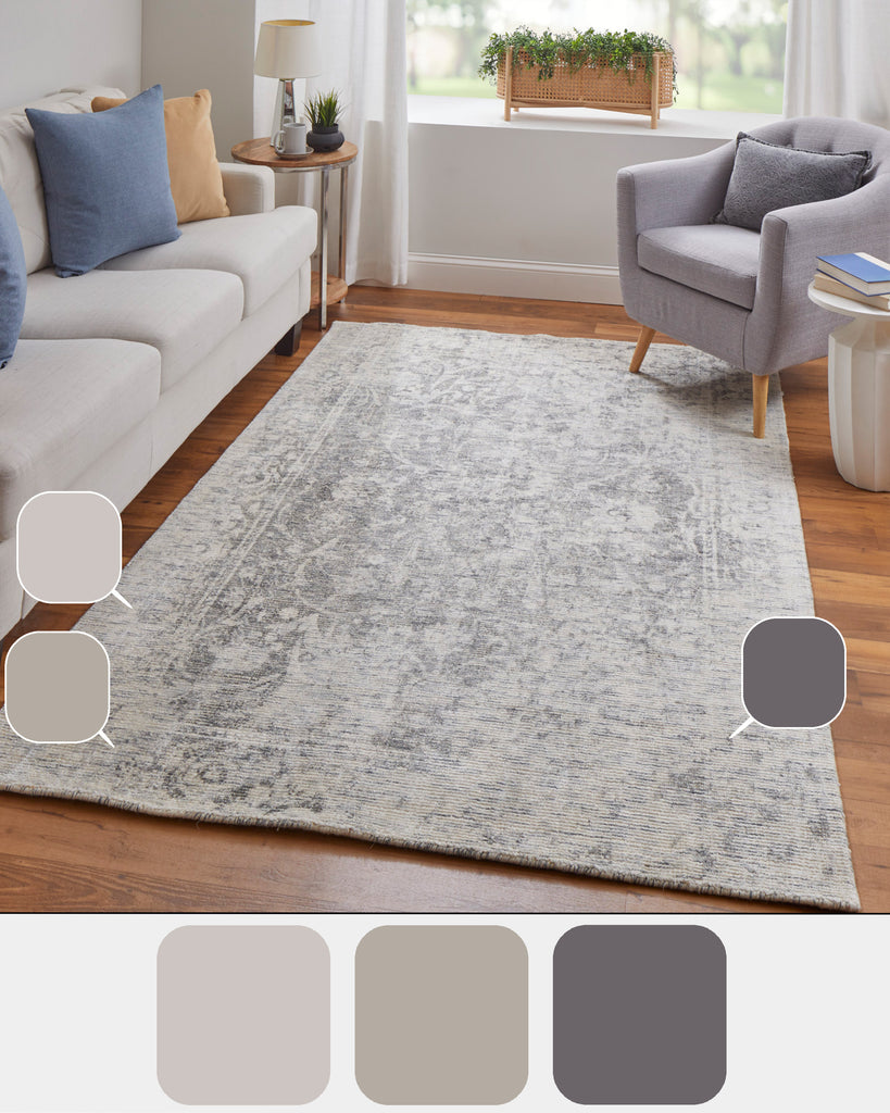 Reagan Transitional Floral Botanical Ivory Gray Area Rug (9'6" x 13'6")