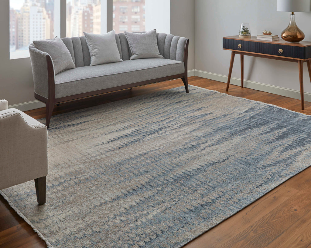 Riplee Modern Abstract Blue Gray Taupe Area Rug (2' x 3')