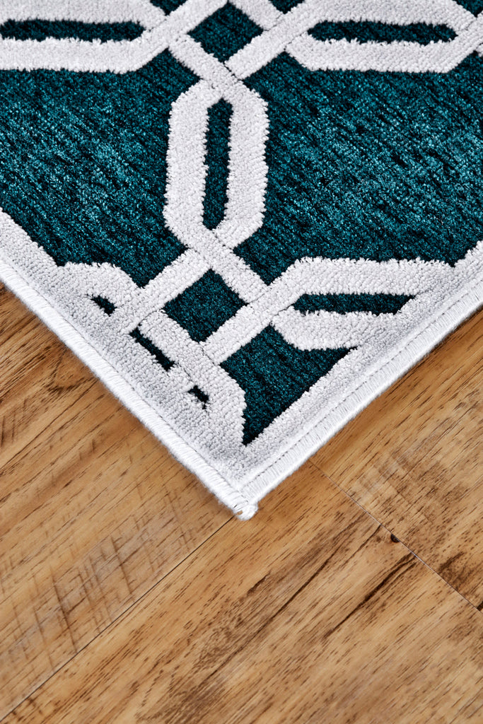 Saphir Mira Modern Trellis Lattice Blue Green White Area Rug (7'6" x 7'6")