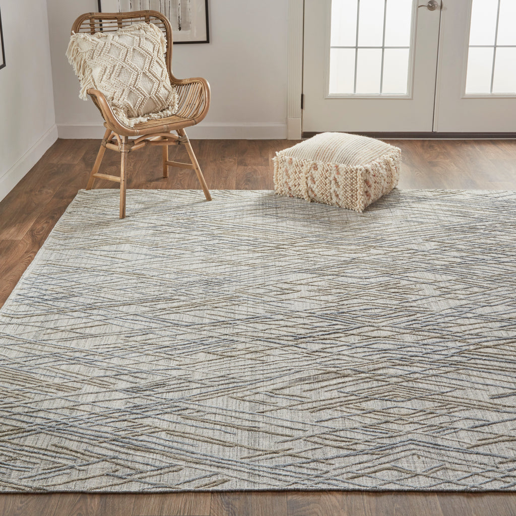 Elias Modern Abstract Gray Blue Area Rug (2'9" x 8' / Pattern 1)