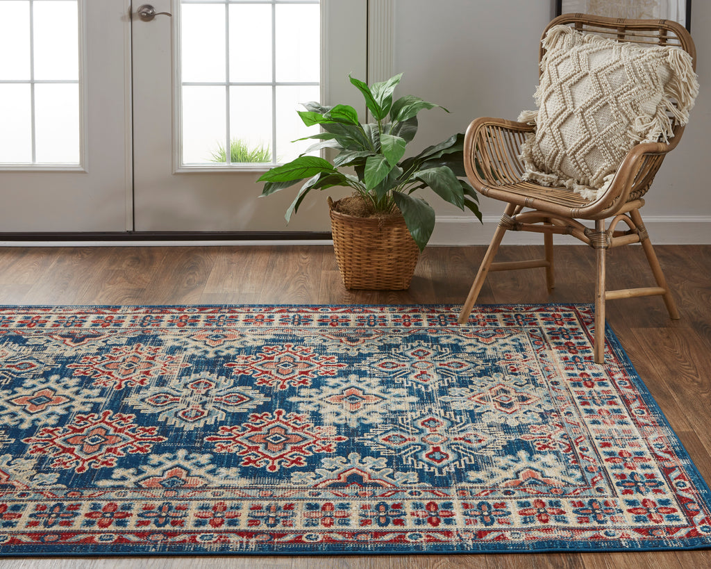 Nolan Transitional Oriental Blue Red Ivory Area Rug (5' x 8')