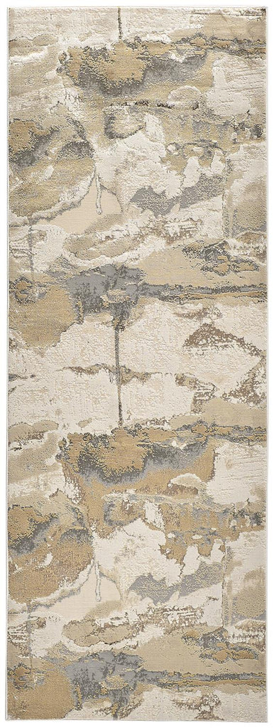 Aura Modern Watercolor Gray Ivory Gold Area Rug (2'10" x 7'10")