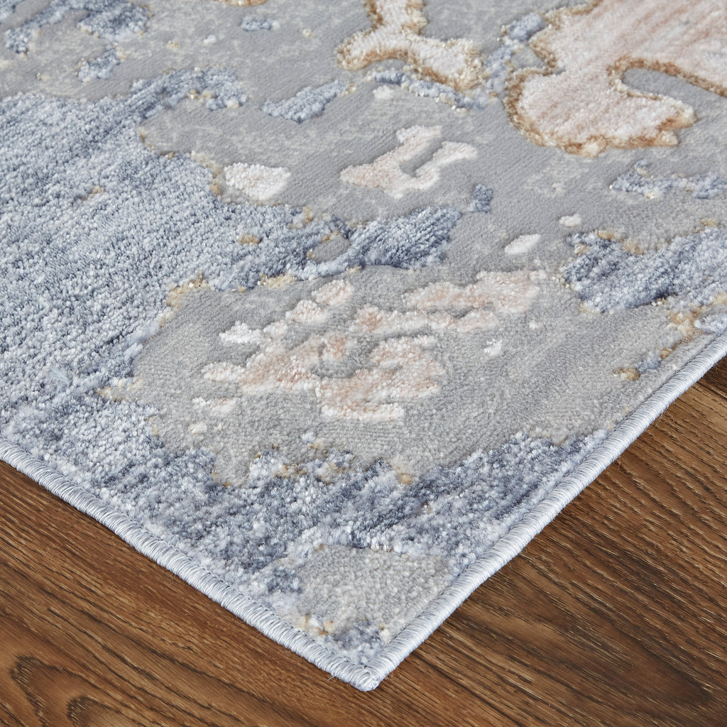 Laina Transitional Abstract Tan Blue Area Rug (3' x 5')