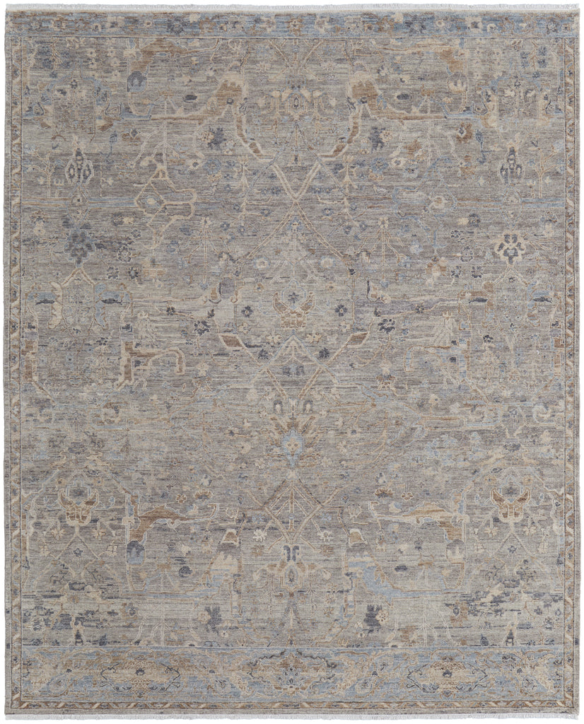 Ronin Transitional Damask Taupe Tan Blue Area Rug (2' x 3')