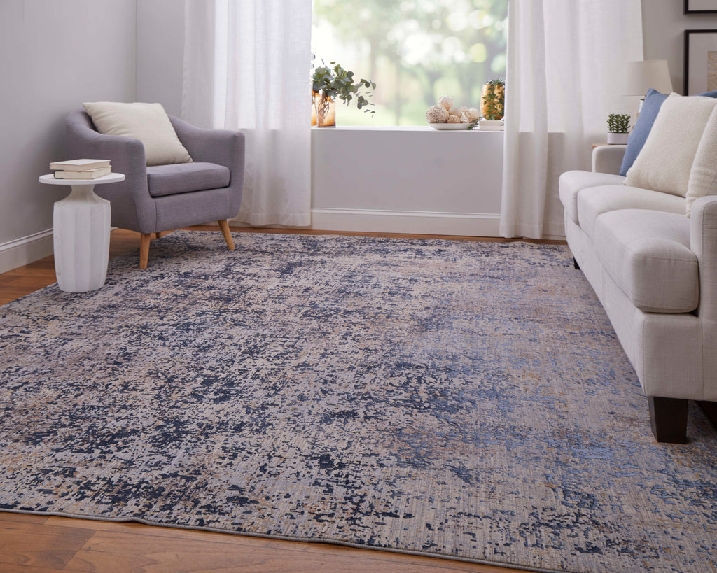 Pryor Modern Watercolor Blue Tan Brown Area Rug (5' x 8')