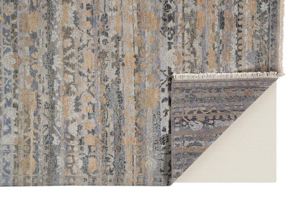 Mariell Transitional Damask Taupe Blue Tan Area Rug (8'6" x 11'6")