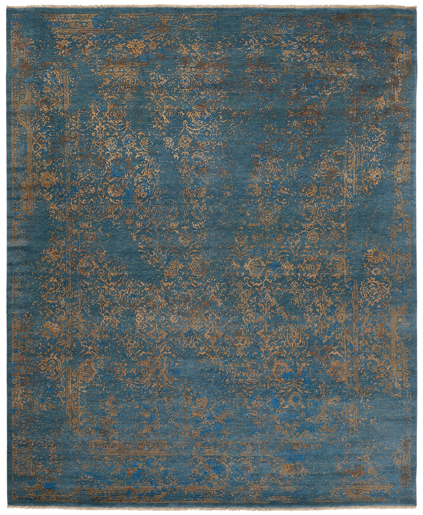 Doshi Transitional Distressed Blue Tan Area Rug (8'6" x 11'6")