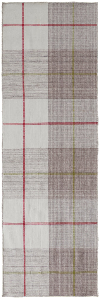 Jemma Transitional Plaid Ivory Tan Orange Area Rug (2'6" x 8')