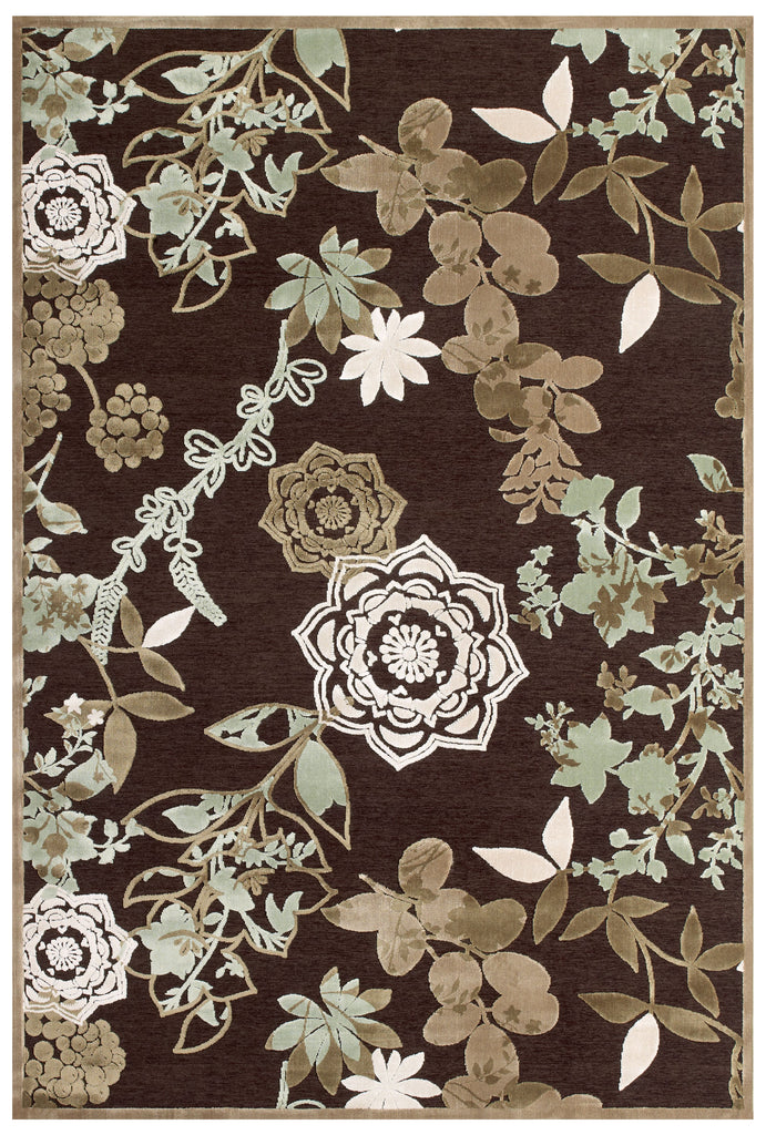 Saphir Mah Modern Floral Botanical Brown Green Ivory Area Rug (2'2" x 4')