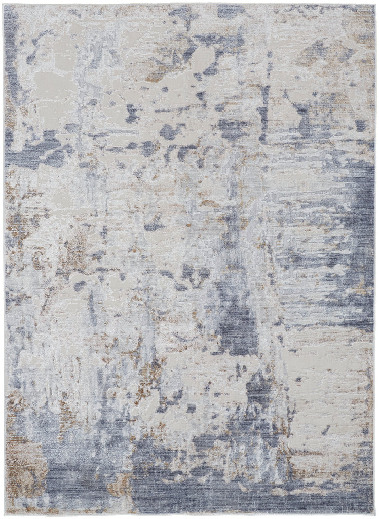 Laina Transitional Abstract Ivory Gray Blue Area Rug (4' x 6')