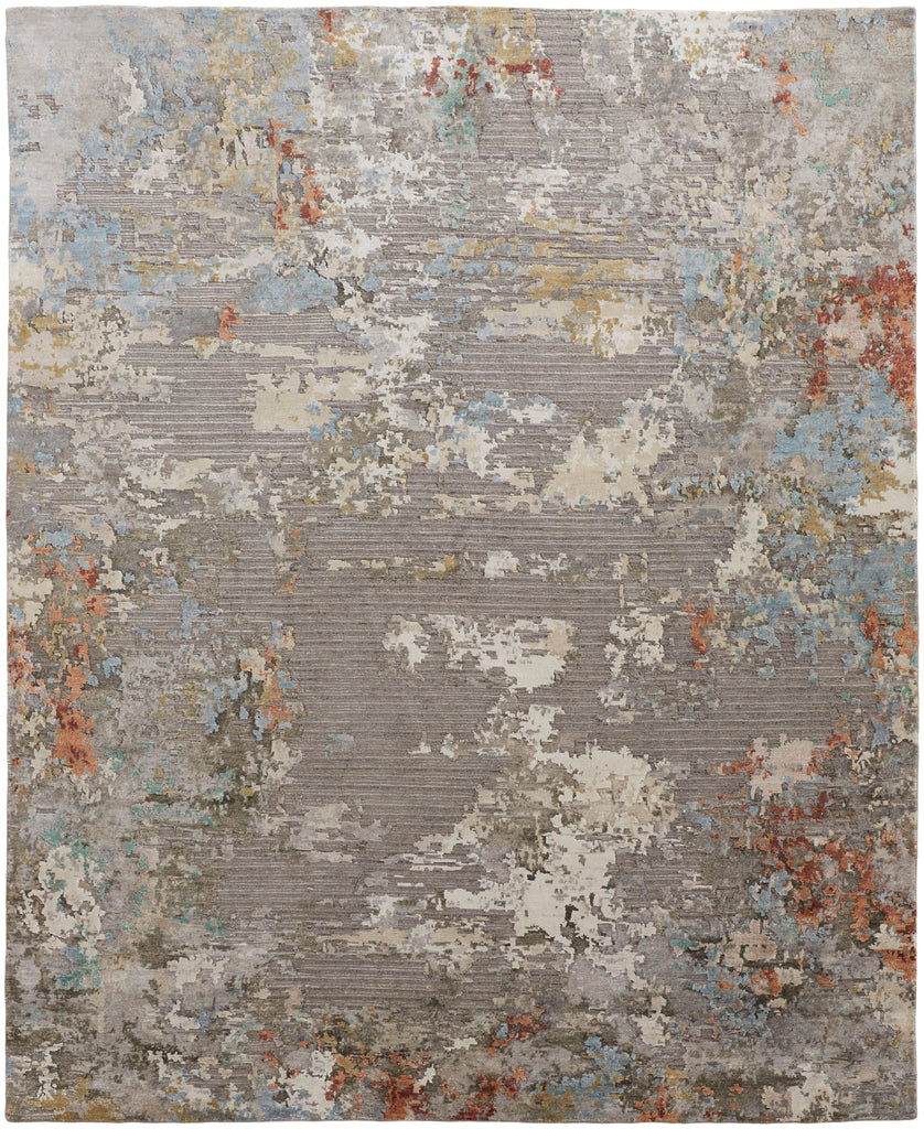 Gia Modern Abstract Gray Ivory Blue Area Rug (11'6" x 17'6")