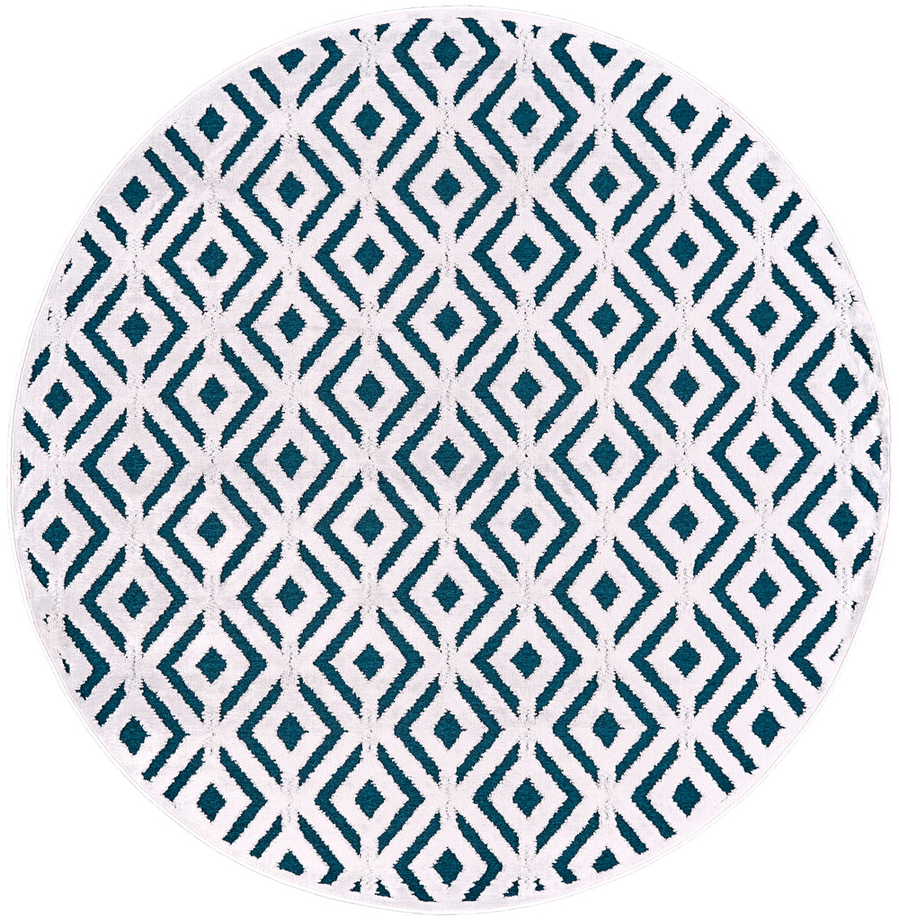 Saphir Mira Modern Solid Blue Green White Area Rug (7'6" x 7'6")