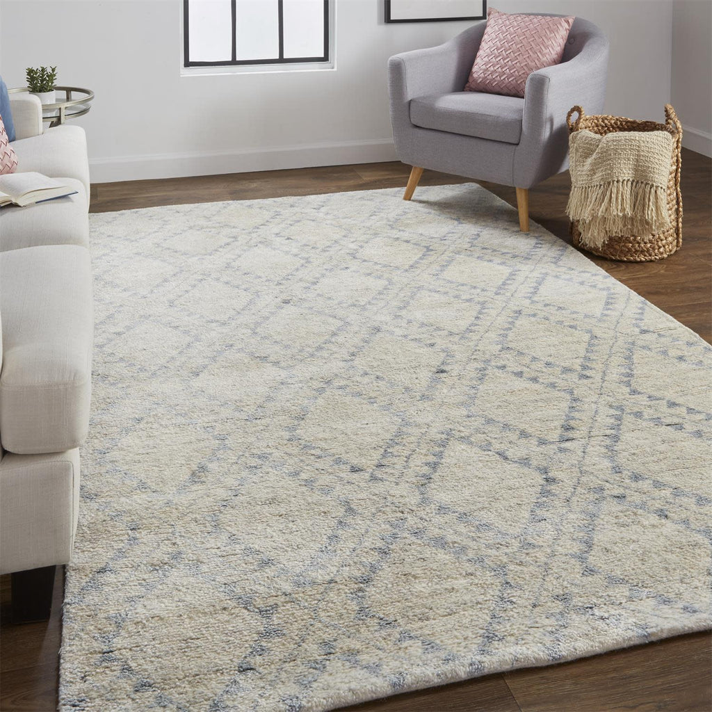 Abytha Transitional Diamond Gray Blue Ivory Area Rug (7'9" x 9'9")