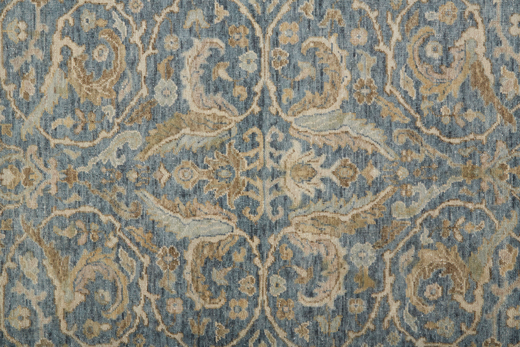 Marabel Traditional Damask Blue Taupe Ivory Area Rug (2'6" x 8')