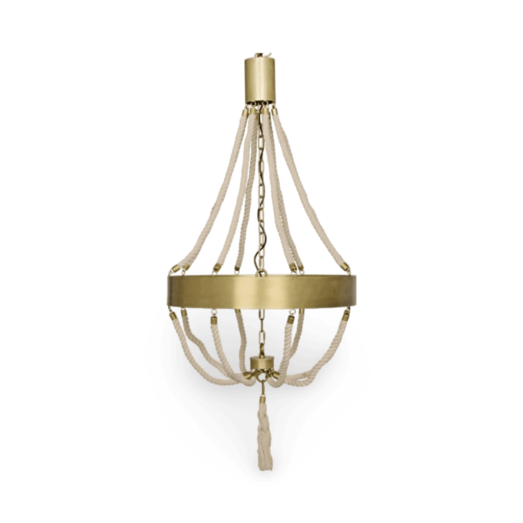 Alec Chandelier, Antique Brass, Metal and Rope