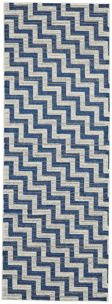 Brixton Modern Chevron Blue Ivory Gray Area Rug (2'10" x 7'10")