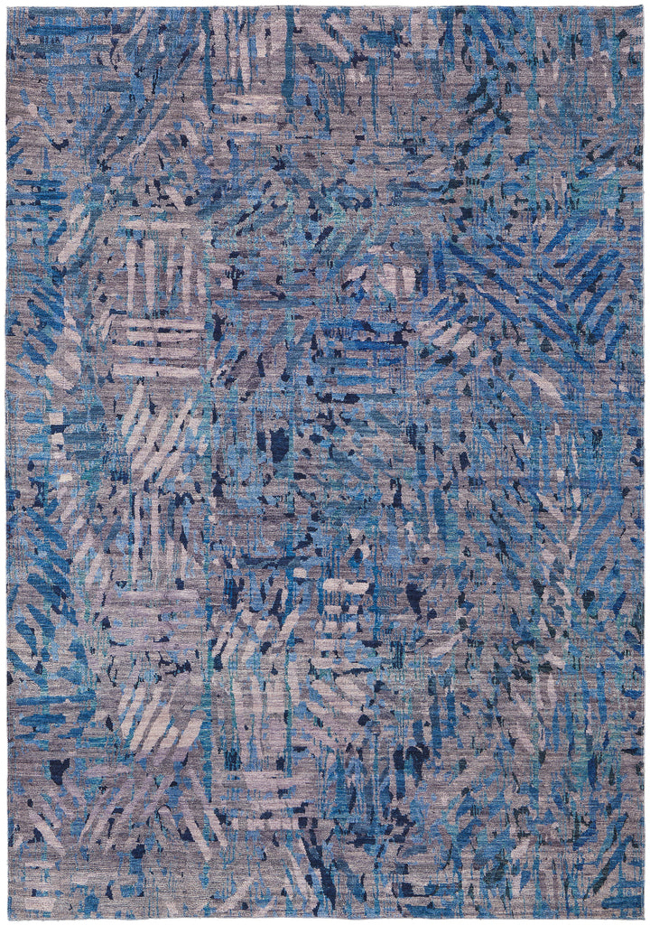 Mathis Transitional Abstract Blue Tan Area Rug (5'3" x 7'6")