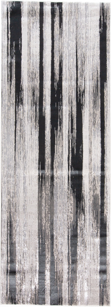 Micah Modern Abstract Black Silver Gray Area Rug (2'10" x 7'10")