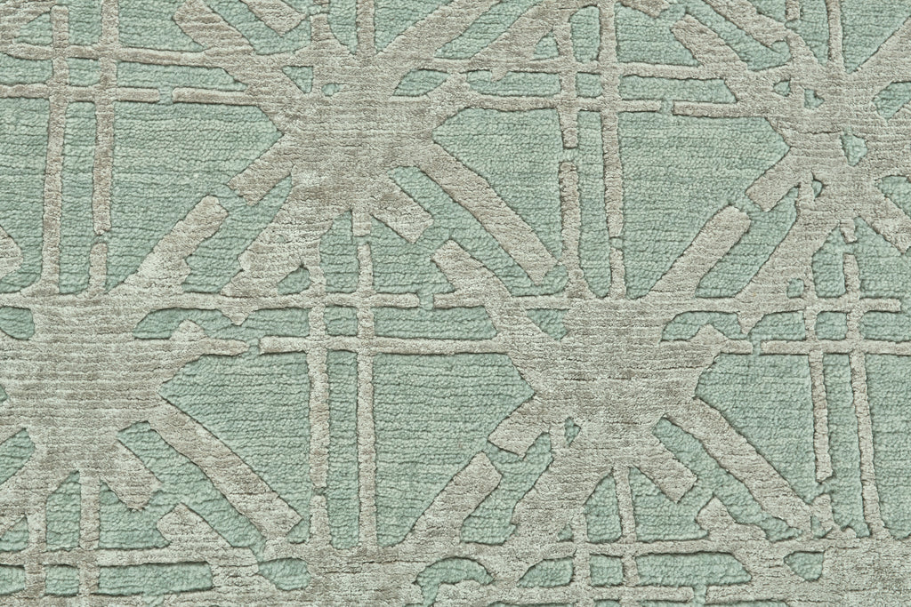 Bamboo Lattice Modern Geometric Blue Taupe Ivory Area Rug (4' x 6')