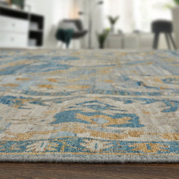 Rapsody Transitional Medallion Blue Tan Orange Area Rug (11'6" x 15')