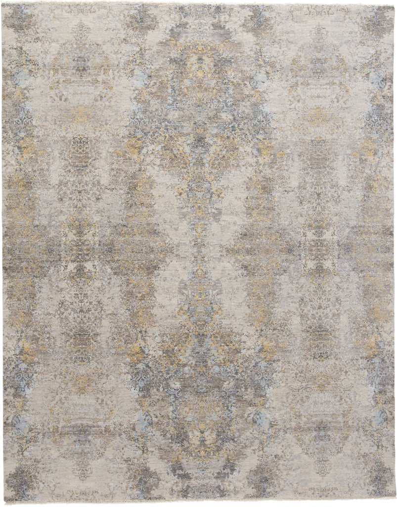 Dalia Modern Distressed Ivory Gold Blue Area Rug (8'6" x 11'6")